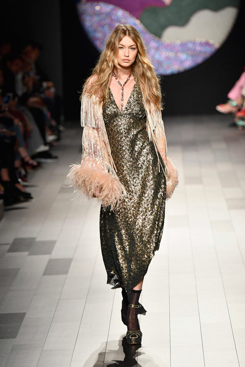 Gigi Hadid walks for Anna Sui. Source: 