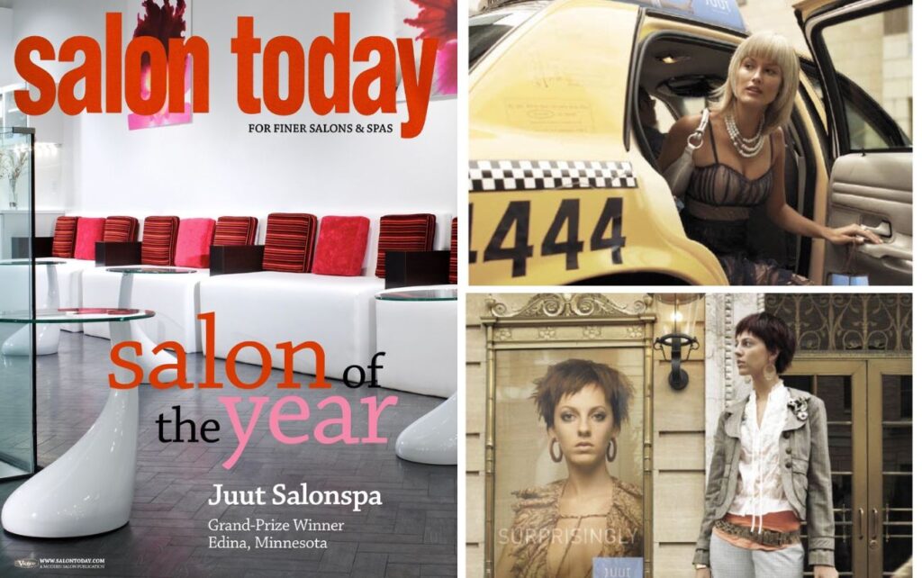 The cover of Salon Today with two story photos, each featuring women styled by JUUT artists.