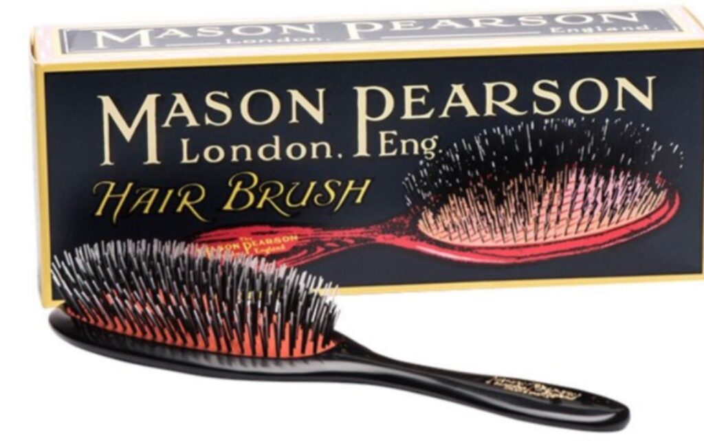 Mason Pearson brush next to a brush box